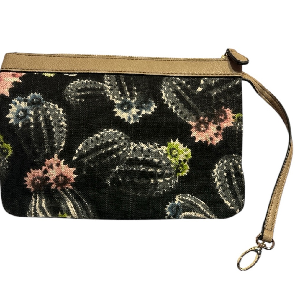 Jessica Simpson‎ Clutch Wristlet w/Rio Cactus Black Canvas Design Travel Bag